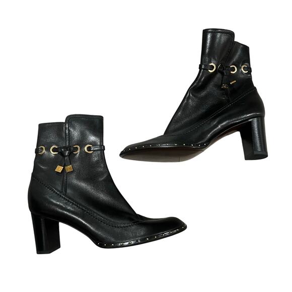 Louis Vuitton Round Toe Black Leather Heeled Boot Size EU 37 - Picture 1 of 9